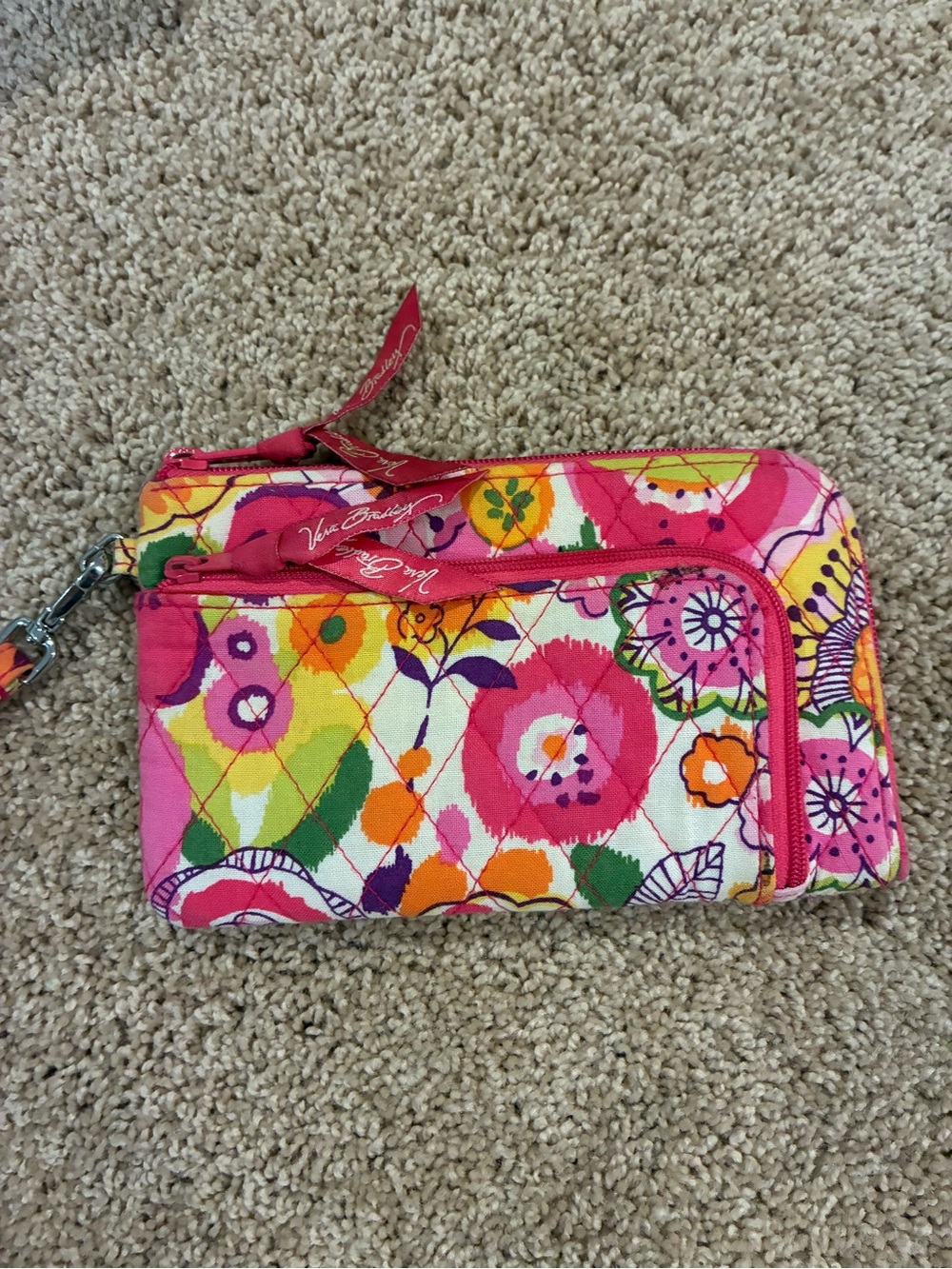 Vera Bradley Pink Floral Quilted Wristlet Wallet with Multicolor Print